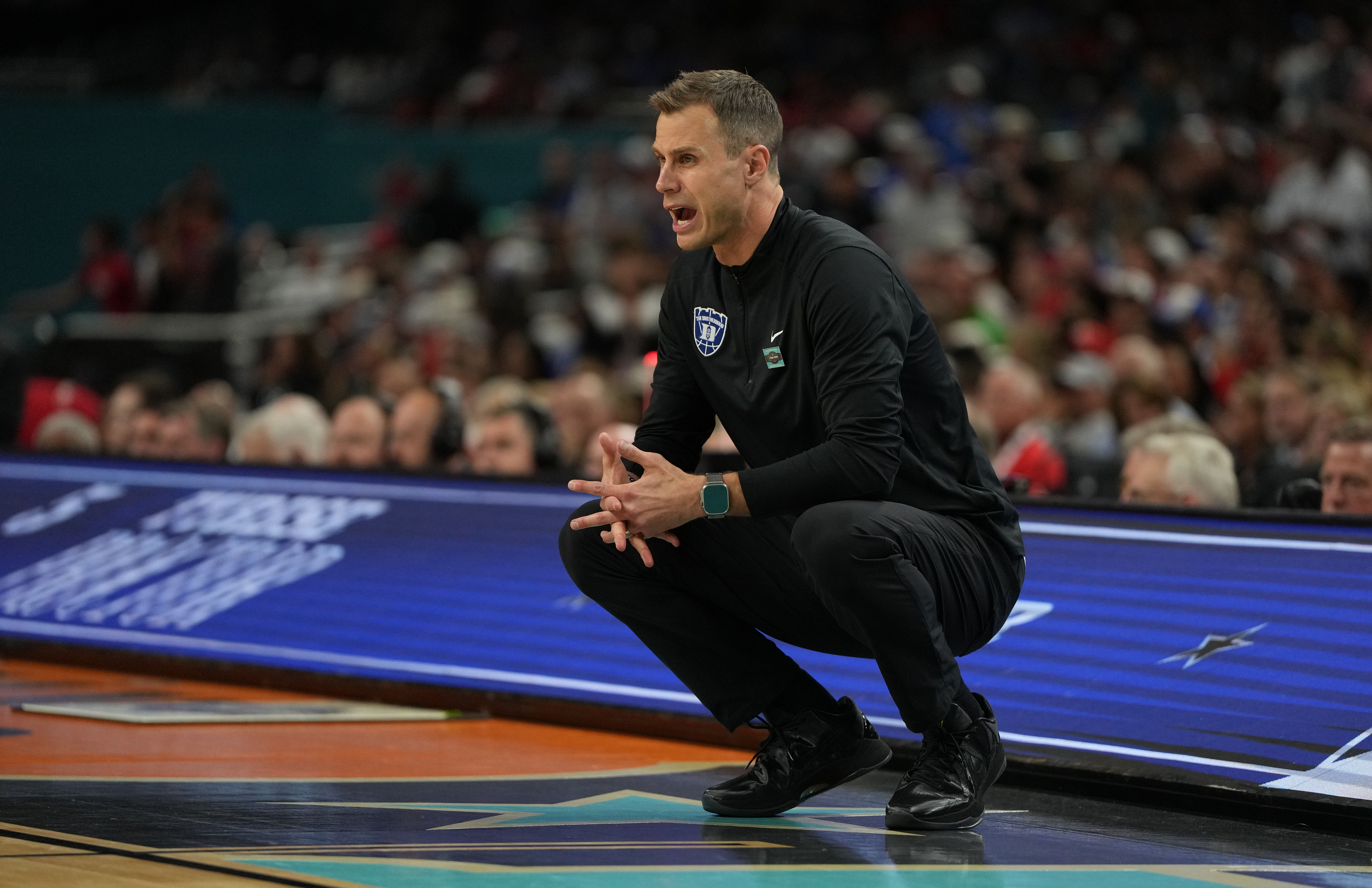 Duke Blue Devils coach Jon Scheyer looks on during the second half in the semifinals of the men's Final Four of the 2025 NCAA Tournament at the Alamodome. Photo: Imagn